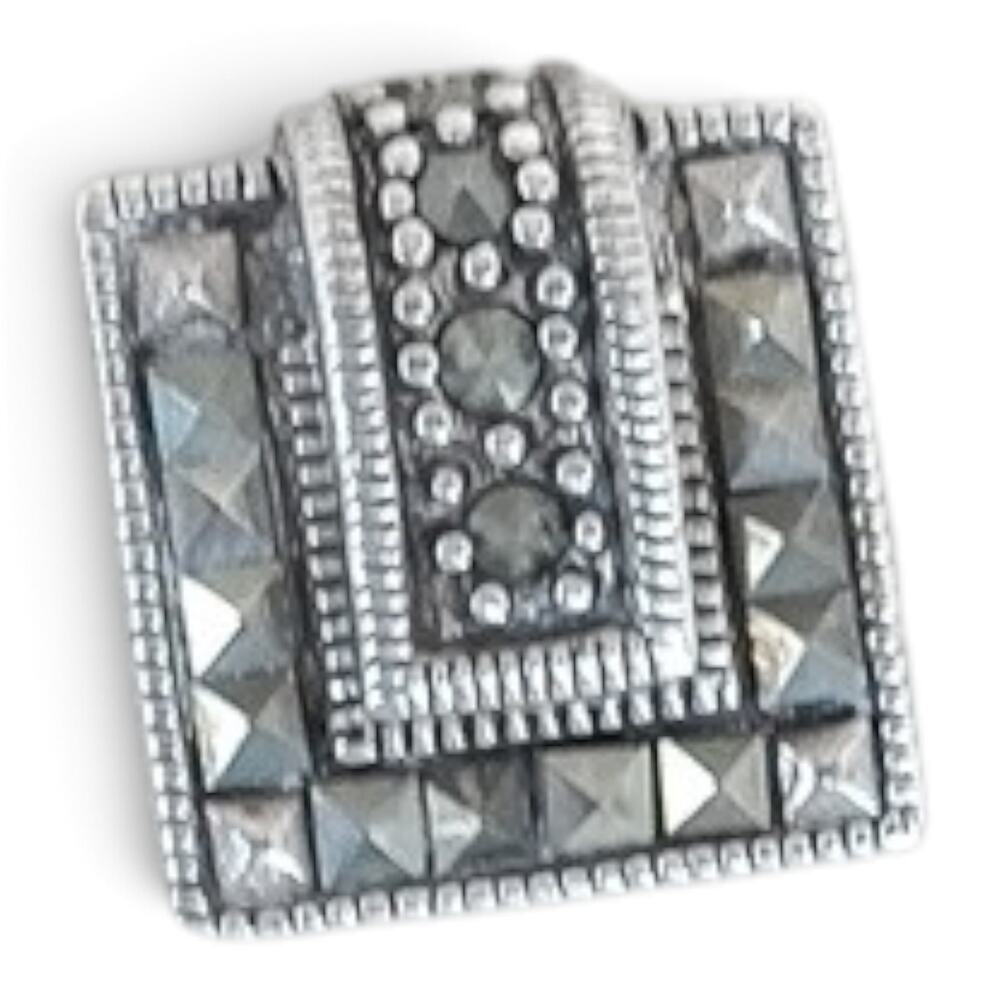 Vintage Sterling Silver Marcasite Art Deco Slider Pendant Geometric Design